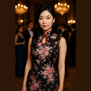 Laogudai Chinese Silk Keyhole Long Floral Dress Women's Size Medium Back Zip